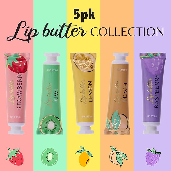 Expressions 5pc Lip Butter Collection - Simply Sweet Fruit Flavored Lip Butter Balm Set | Moisturizing Squeeze Tube Lip Butters for Everyday Lip Care and Lip Repair-VivaGrace Women