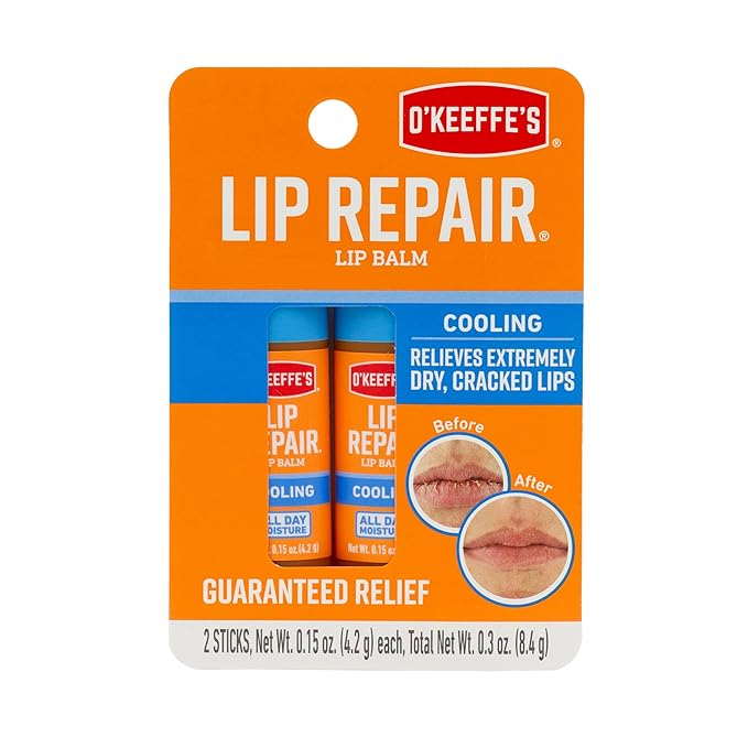 O'Keeffe's Cooling Relief Lip Repair Lip Balm for Dry, Cracked Lips, Stick, Twin Pack-VivaGrace Women