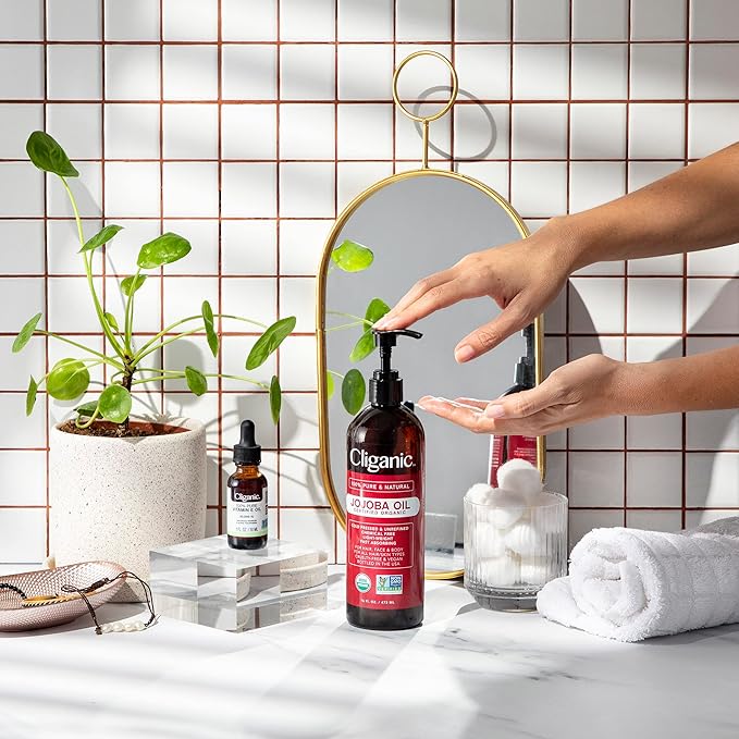 Cliganic Organic Jojoba Oil 16 oz, 100% Pure | Bulk, Natural Cold Pressed Unrefined Hexane Free for Hair & Face | Base Carrier Oil-VivaGrace Women