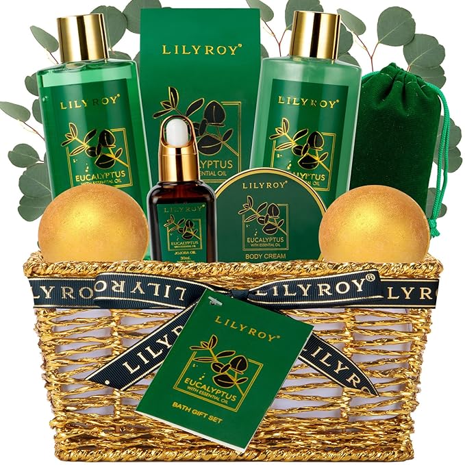 Bath & Body Gift Basket for Mothers Day - 10-Piece Eucalyptus Luxury Spa Set for Women & Men, Relaxation, Aromatherapy Ideal for Christmas, Father’s Day, Birthday with Shower Gel & More for Her & Him-VivaGrace Women