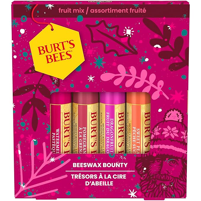 Burt's Bees Lip Balm Gift Set, Beeswax Bounty Fruit Mix, Perfect Lip Balms for Holiday Gift Baskets, 4-Pack, 0.15 oz.-VivaGrace Women