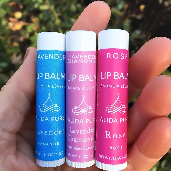 Floral Lip Balm Collection, Vegan Lip Balm Set, Beeswax Free, with Avocado Oil, Organic Jojoba Oil, and Vitamin E, Natural Moisturizer for Dry, Chapped or Cracked Lips, 3 Tube Set-VivaGrace Women