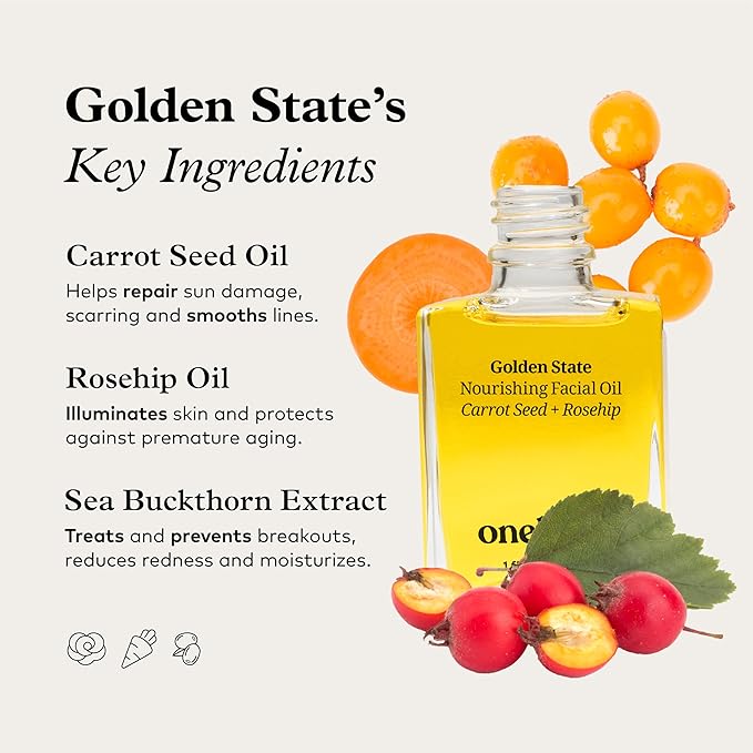 Onekind Golden State Anti Aging Botanical Face Oil with Rosehip Seed Oil, Sea Buckthorn Extract, Carrot Seed to Visibly Brighten, Firm, and Hydrate - Nourishing and Hydrating for Dry Skin-VivaGrace Women
