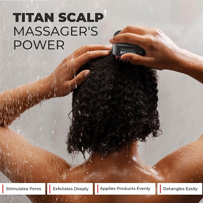 Bossman Titan Shower Scalp Massager – Ergonomic Silicone Scrubber for Product Build-Up, Dandruff & Pore Stimulation – Head & Beard Care Tool with Soft Bristles-VivaGrace Women
