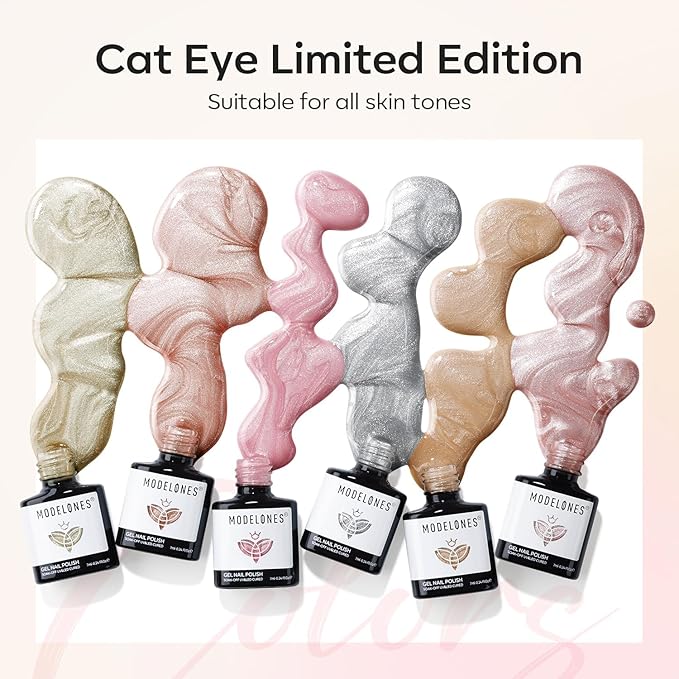 Modelones Cat Eye Gel Nail Polish Set, Holographic Glitter 6 Colors with Magnet, Sparkle Galaxy Series Nude Pink Gel Polish, Soak Off Led Gel Polish Kit, Nail Art, Salon DIY Gifts-VivaGrace Women
