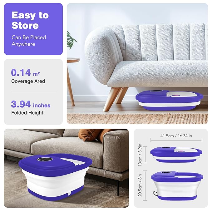 Collapsible Foot Spa with Heat, Remote Control, Temperature Control, Bubbles, Pumice Stone, Red Light, Timer, 16 Massage Roller Pedicure Foot Bath Tub Foot Soaker for Feet Stress Relief, Purple-VivaGrace Women