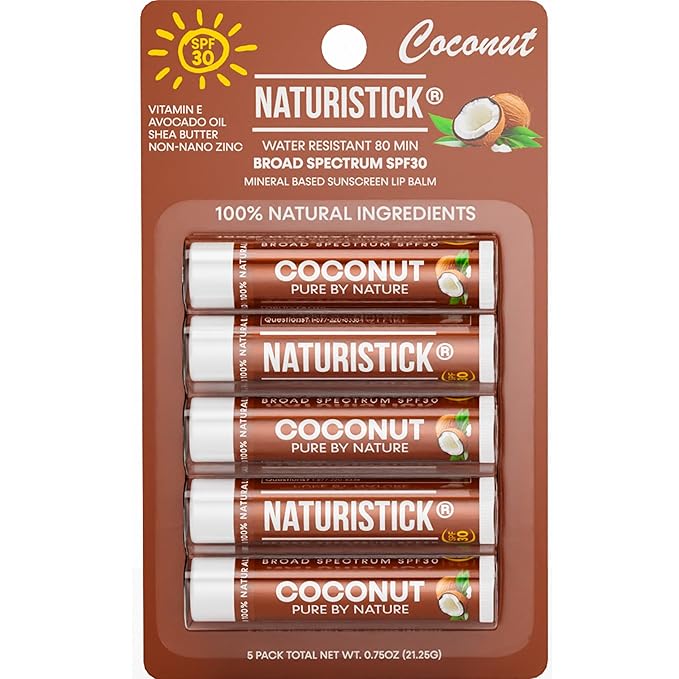 Naturistick SPF 30 Vegan Lip Balm – Mineral Sunscreen with Zinc Oxide | Broad Spectrum UVA/UVB Protection | 100% Natural, Coral-Friendly Formula | Oxybenzone Free | 5-Pack Coconut | Made in USA-VivaGrace Women