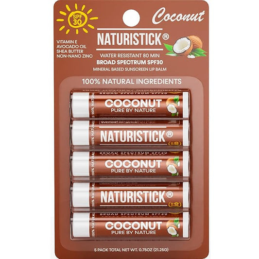 Naturistick SPF 30 Vegan Lip Balm – Mineral Sunscreen with Zinc Oxide | Broad Spectrum UVA/UVB Protection | 100% Natural, Coral-Friendly Formula | Oxybenzone Free | 5-Pack Coconut | Made in USA-VivaGrace Women