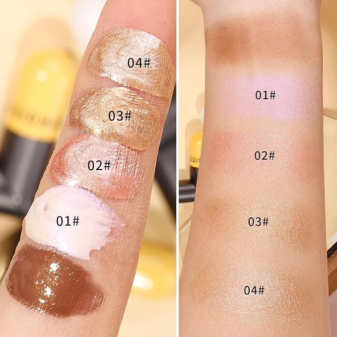 AKARY Liquid Highlighter Makeup for Face Body, Contour Foundation Illuminator Boom Stick, Highlighting Shade Longwear Shimmer Glow Makeup, Valentine's Day gift (01 Pearlescent White + Warm Brown)-VivaGrace Women