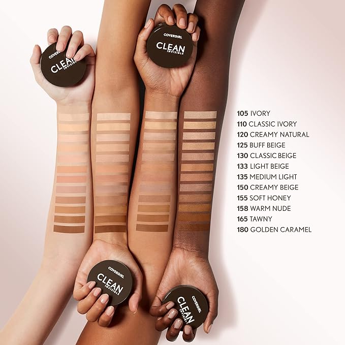 Covergirl Clean Invisible Pressed Powder, Lightweight, Breathable, Vegan Formula, Light Beige 133, 0.38oz-VivaGrace Women