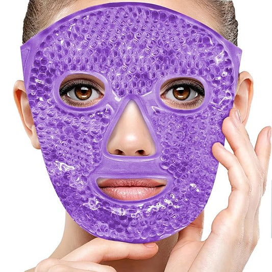 Ice Pack Face Eye Mask for Dark Circles and Puffiness,Gel Cold Cooling Face Mask for Migraines, Headache, Stress and Relaxation (Purple)-VivaGrace Women