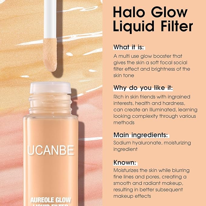 UCANBE Halo Glow Liquid Filter, Face Complexion Booster For Radiant Skin All Day Longwear, Soft-Focus Look Sodium Hyaluronate Vegan & Cruelty-Free - 0.91OZ Light Fair-VivaGrace Women