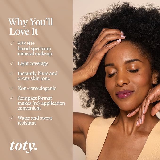 Toty by Sofia Vergara - Ilumina CC Creamy Compact SPF 50+ Mineral Broad Spectrum Sunscreen for Face - Tinted Blurring Balm SPF- Matte, Light Coverage - Water & Sweat Resistant - All Skin Types - 4N