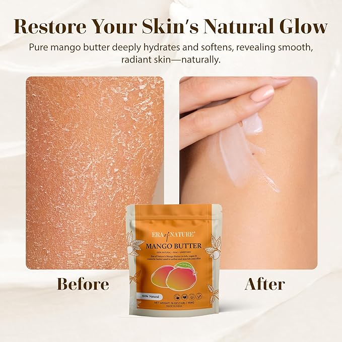 era of nature Organic Unrefined Raw Mango Body Butter Block 16oz - Moisturizing Mango Seed Raw Butter Bar for Skin & Hair, DIY Lip Balm Base, Cream, Soap & Lotion Making Supplies, Personal Skincare-VivaGrace Women