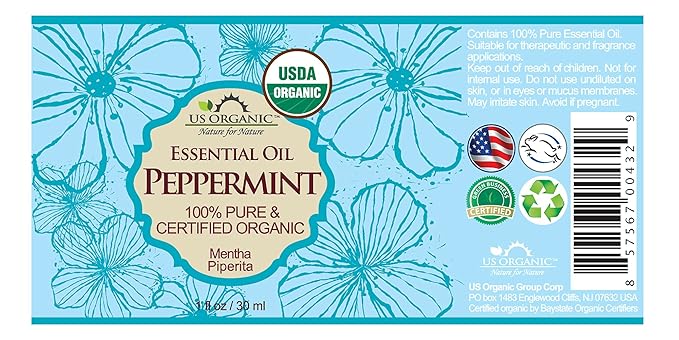 US Organic 100% Pure Peppermint Essential Oil - USDA Certified Organic - 30 ml Pack of 2 - w/Improved caps and droppers (More Size Variations Available)-VivaGrace Women