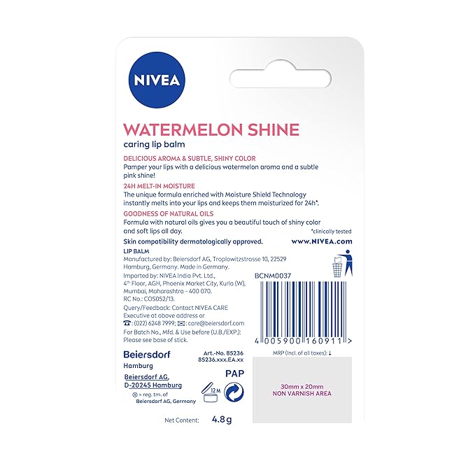 Nivea Fruity Shine Watermelon Lip Balm, 4.8gm-VivaGrace Women