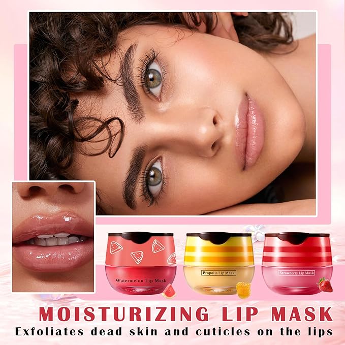 Honey Lip Balm (Strawberry, Watermelon) - Smooth, Hydrating Propolis Lip Mask Overnight Scrubs Exfoliator, Natural Ingredients, Lip Care Set-VivaGrace Women