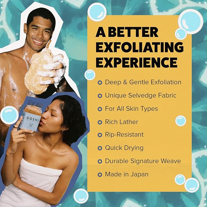 GOSHI Exfoliating Shower Sponge - Rip-Resistant, Rapid-Drying Exfoliating Bath Sponge for All Skin Types - Marigold Yellow - Made in Japan-VivaGrace Women