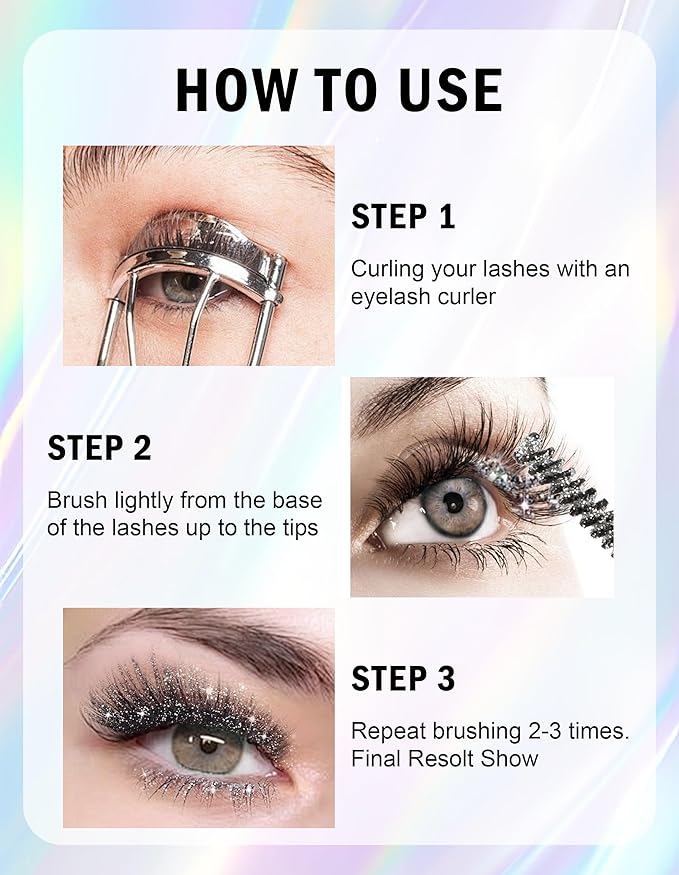 Glitter Mascara, Colored Mascara, Define Long Lasting & Waterproof Curling Eyelashes, Diamond Sparkle Mascara, Voluminous Lengthening Mascara for Women Party Stage Use #Gold mascara