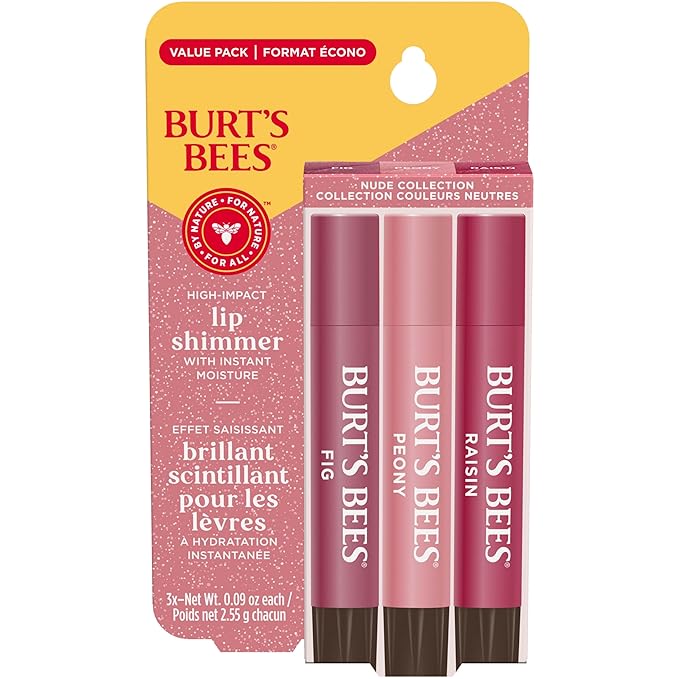 Burt's Bees Lip Shimmer Nude Collection, Tinted Lip Balm Stick, Moisturizing for All Day Hydration with Natural Glowy Pigmented Finish & Buildable Color, 3 Warm Shades; Value Pack, 3 Tubes x 0.09 Oz-VivaGrace Women