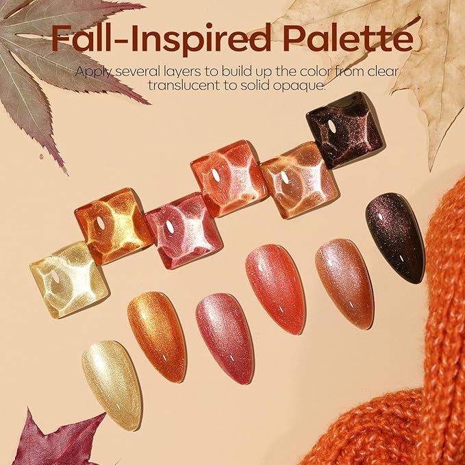 modelones Chameleon Gel Nail Polish Set, 6 Colors Fall Gel Polish Kit Glitter Shimmer Brown Orange Yellow Soak Off LED Nail Lamp Home Gift DIY Salon For Women Girl-VivaGrace Women