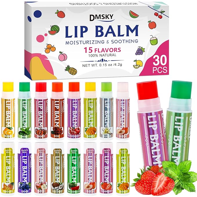 Dmsky Lip Balm 30 Pack, Colorful Lip Balm Bulk with Vitamin E and Coconut Oi, Hydrating Moisturizing Lip Balm Set for Men Women- 15 Flavors-VivaGrace Women