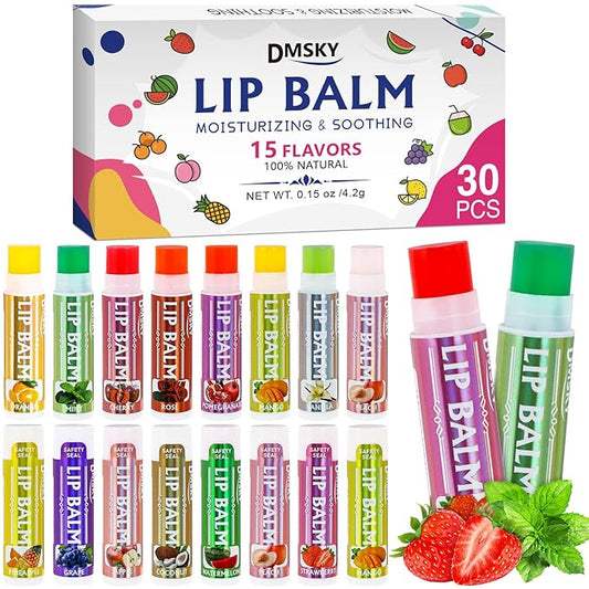 Dmsky Lip Balm 30 Pack, Colorful Lip Balm Bulk with Vitamin E and Coconut Oi, Hydrating Moisturizing Lip Balm Set for Men Women- 15 Flavors-VivaGrace Women