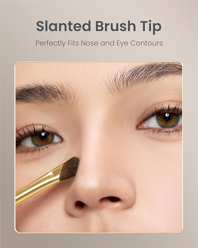 Desert Oak Series Nose Contour Brush - Angled Pony Hair Bristles for Seamless Sculpting, Dual-Use with Cream/Powder, Ebana Handle & Brass Ferrule (CM 179)-VivaGrace Women