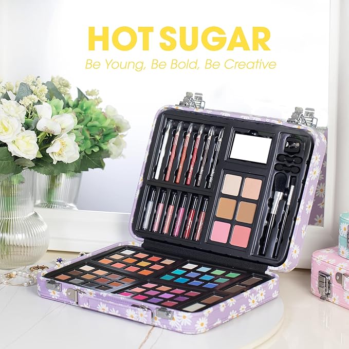 Hot Sugar Makeup Kit for Teenager Girls 10-12, All in One Beginner Makeup Kit for Women Full Kit, Teen makeup kit Cosmetic Gift Set on Birthday Christmas(PURPLE DAISY)-VivaGrace Women