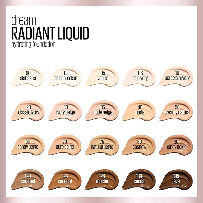 Maybelline Dream Radiant Liquid Medium Coverage Hydrating Makeup, Lightweight Liquid Foundation, Creamy Natural, 1 Count-VivaGrace Women
