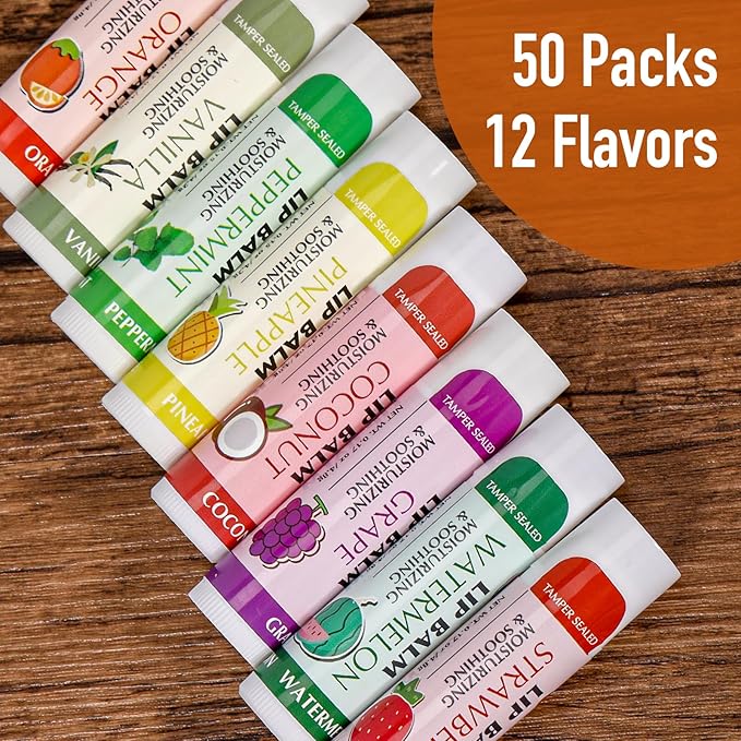 AZEN 50 Pack Lip Balm, Natural Lip Balm Bulk, Lip Care Product, Moisturizing Lip Balm for dry cracked lips-VivaGrace Women