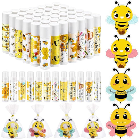 48 Sets Bee Lip Balm with Bee Themed Thank Card Tags Baby Shower Favor Bulk Bee Themed Gifts for Baby Shower Baptism Birthday Party Supplies Christmas Party-VivaGrace Women