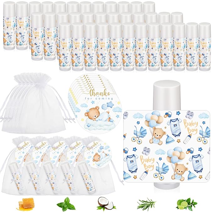 Fumete 50 Pack Bear Baby Shower Party Gifts Favors Bulk Lip Balms for Guests Boys Girls Neutral Gender Reveal Favors for Baby Shower Prizes Souvenirs Bags Stuffer Classroom Prizes-VivaGrace Women