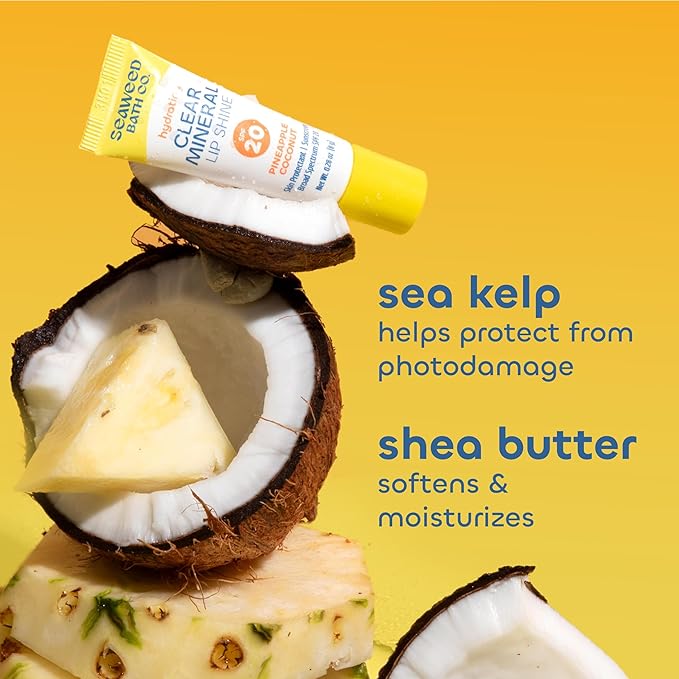 Seaweed Bath Co. Hydrating Clear Mineral Lip Shine SPF 20 Sunscreen Zinc Oxide Lip Balm, 0.28 Oz (6 Pack), Moisturizing Care for Dry, Chapped Lips-VivaGrace Women