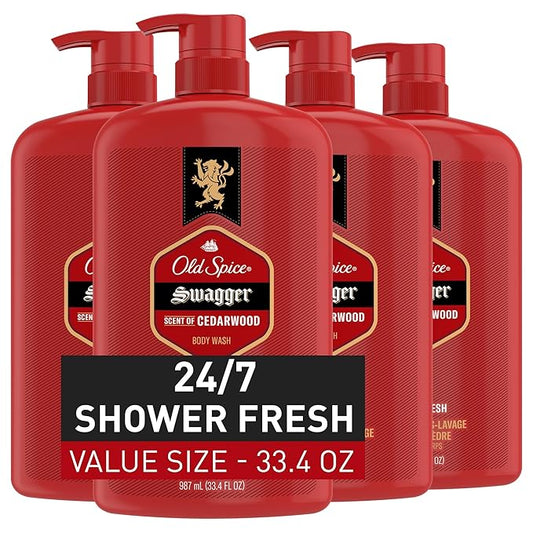 Old Spice Body Wash for Men, 24/7 Shower Fresh with Lasting Scent, Red Collection, Swagger with Cedarwood Scent, 33.4 fl oz (Pack of 4)-VivaGrace Women