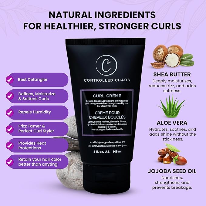 Controlled Chaos Curl Cream for Curly Hair Defining Cream with Shea Butter for Long Lasting Frizz Free Curls – Sulfate & Paraben Free Aloe Vera Curling Cream for Wavy Hair, Made in USA(5Oz)-VivaGrace Women