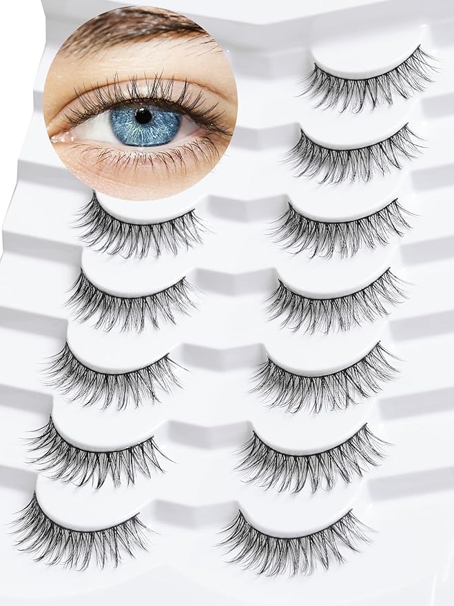 False Eyelashes Natural Look Wispy Lashes 10mm Short Lash C Curl 0.1MM Thin Band Lashes Pack Siligli Fake Eyelash 7 Pair-VivaGrace Women