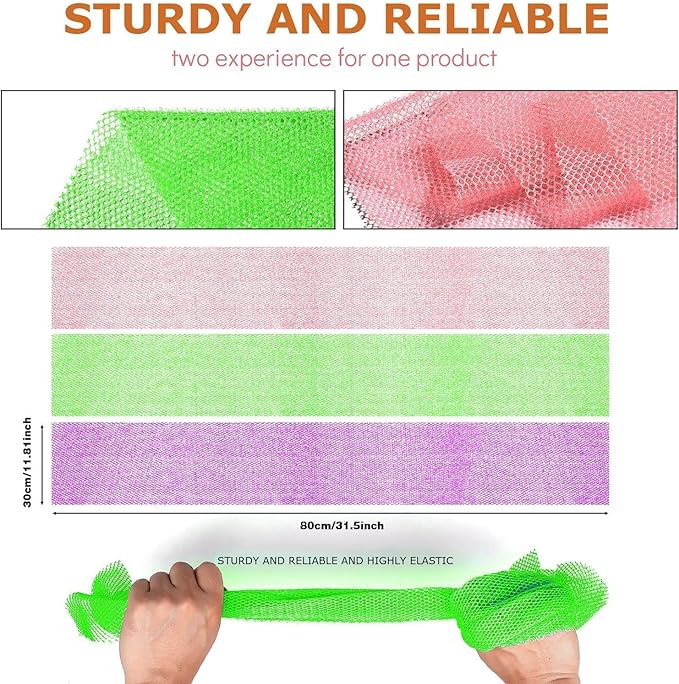 UJFQBH 3 Pieces African Bath Sponge African Net Long Net Bath Sponge Exfoliating Shower Body Scrubber Back Scrubber Skin Smoother,Great for Daily Use (Purple， Pink，Green)-VivaGrace Women