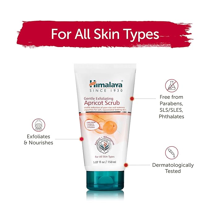 Himalaya Gentle Exfoliating Apricot Scrub with Vitamin E, Exfoliates Dead Skin Cells, For All Skin Types, Free from Parabens, SLS and Phthalates, 150 ml (5.07 oz)-VivaGrace Women