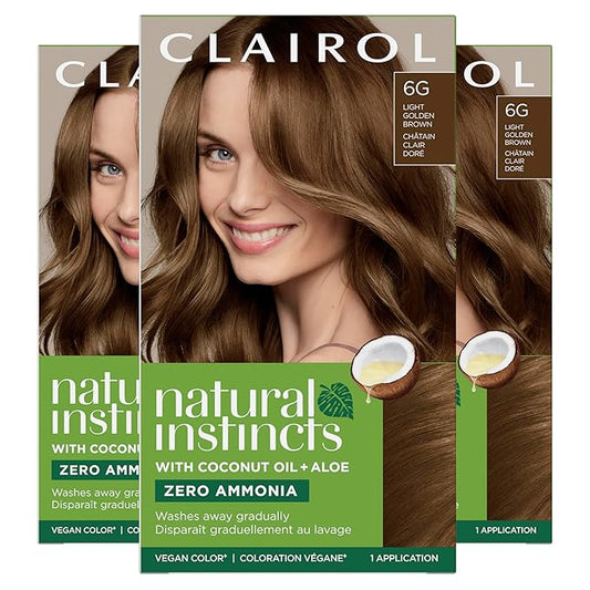 Clairol Natural Instincts Demi-Permanent Hair Dye, 6G Light Golden Brown Hair Color, Pack of 3-VivaGrace Women