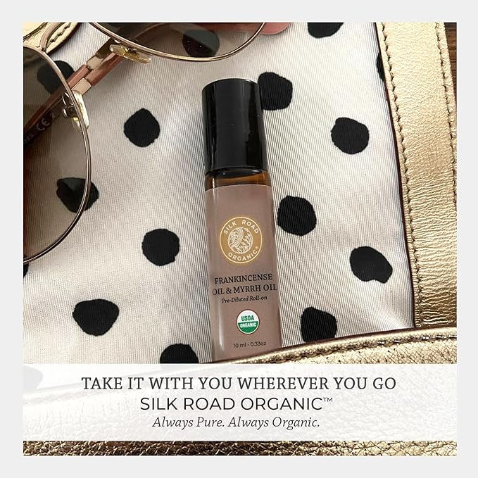 Silk Road Organic Frankincense Oil & Myrrh Essential Oil Roll On, 100% Pure USDA Certified Aromatherapy for Body Aches, Stiffness & Tingling, Stress Relief, & Skin - 10 ml Roller-VivaGrace Women