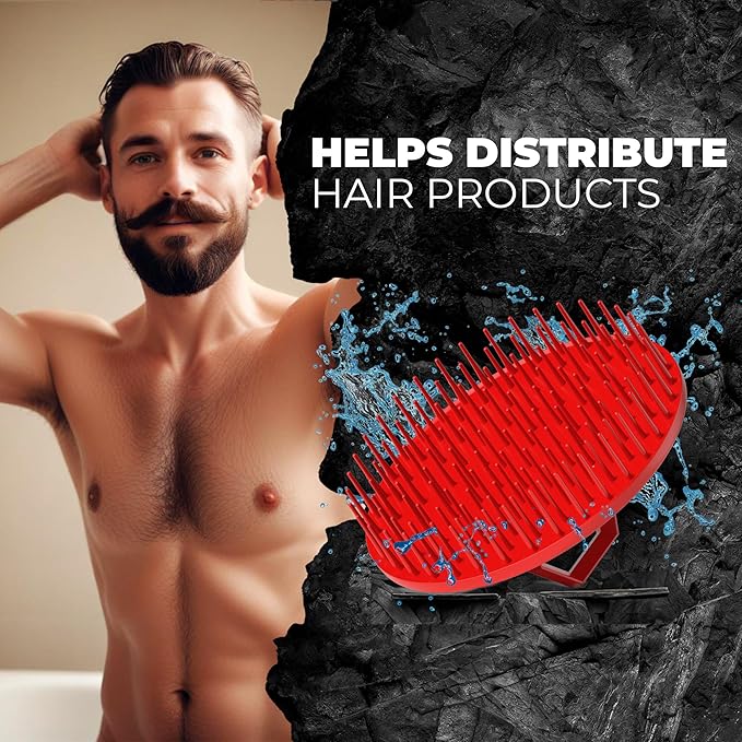 Bossman Scalp Massager & Shampoo Brush (3-inch, Red) – Head Scrubber, Beard Exfoliator & Dandruff Control for Hair & with Firm Bristles-VivaGrace Women