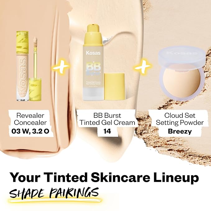 Kosas BB Burst Tinted Face Gel Cream - Supports Healthy Collagen, Smoothes Skin, Hydrates & Moisturizes - Light+ Neutral Warm 14, (1 Oz/30 ML)-VivaGrace Women