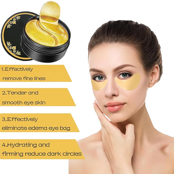 Under Eye Patches, 24K Gold Under Eye Patches for Puffy Eyes and Dark Circles, Under Eye Treatment, Fine Lines & Puffiness, 60 Pairs Collagen Eye Gel Pads for Personal Care-VivaGrace Women