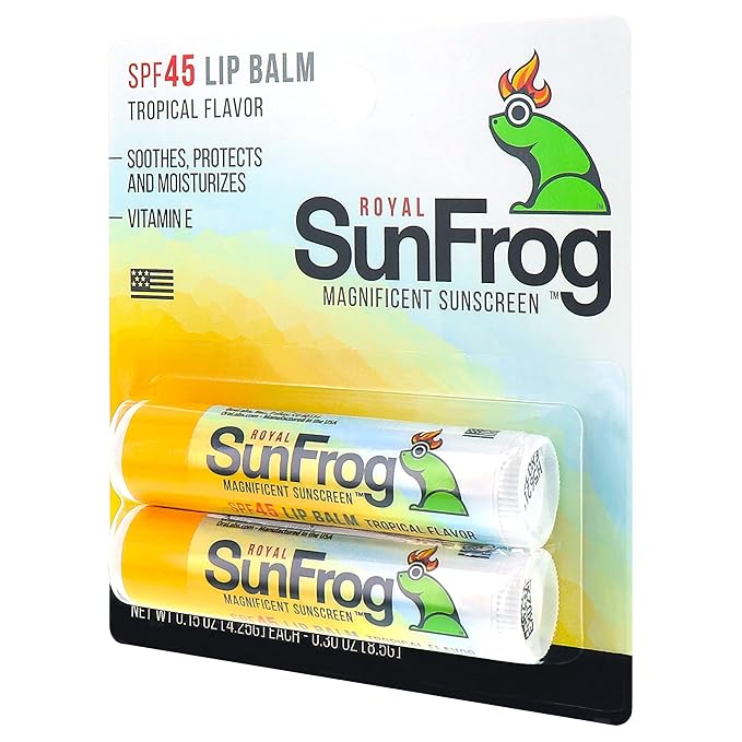 Royal SunFrog | 2-Pack Tropical Lip Balm with SPF 45 Sun Protection | Protects, Soothes, and Moisturizes with Vitamin E and Sunscreen (0.15oz/4.25g Per Stick)-VivaGrace Women