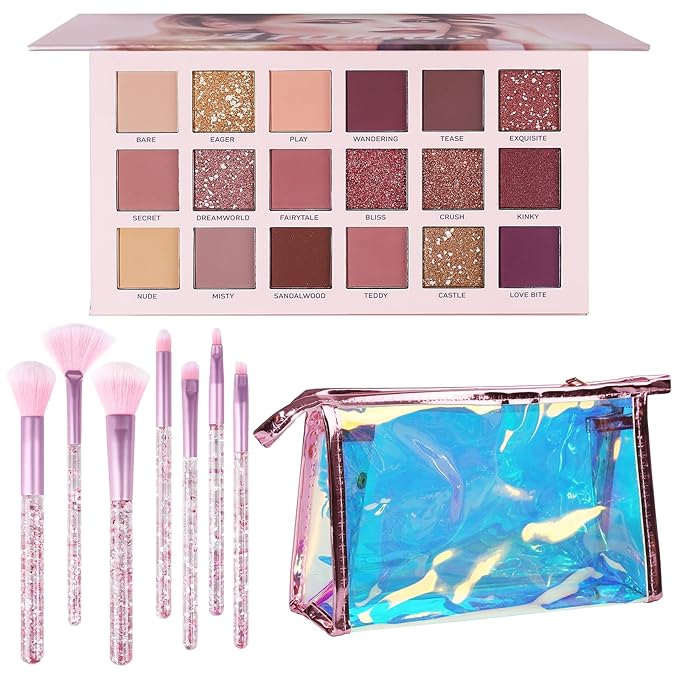 UCANBE Makeup Kit for Women & Teens,18 Colors Nude Eyeshadow +7pcs Soft Makeup Brushes + Pink Cosmetic Bag Makeup Sets, Shimmer Matte Glitter Makeup Palettes Set for Girls Beginners & Professional-VivaGrace Women