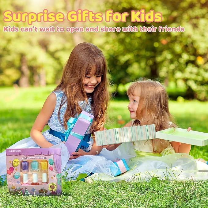 Kids Nail Polish Set for Girls 3+, 10 Sparkle Colors Non-Toxic Water Based Quick Dry Peel Off Glitter Polish Kit for Toddler Teen Party