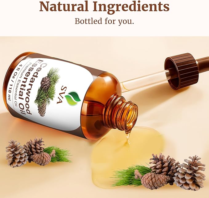 SVA Cedarwood Essential Oil – 4 Fl Oz – 100% Natural Cedar Cupressus Funebris Oil - for Diffuser, Hair Care, Face, Skin Care, Aromatherapy, Scalp and Body Massage, Soap and Candles - with Dropper-VivaGrace Women