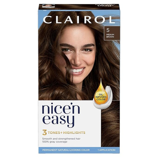 Clairol Nice'n Easy Permanent Hair Dye, 5 Medium Brown Hair Color, Pack of 1-VivaGrace Women
