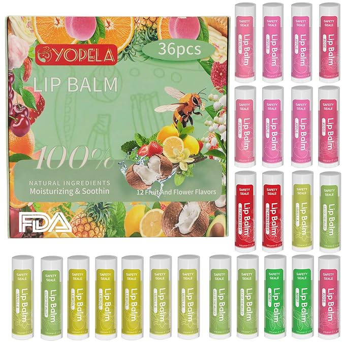 36 Pack Natural Lip Balm Bulk with Vitamin E and Coconut Oil - Moisturizing, Soothing, and Repairing Dry and Chapped Lips - 12 Flavors - Non-GMO-VivaGrace Women